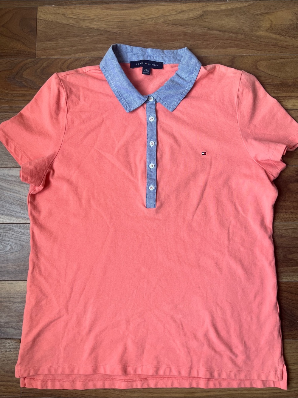 Tommy Hilfiger Coral Polo with Chambray Trim Cotton Summer Bright XL